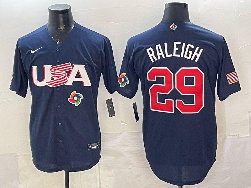 Men 2026 World Cub USA #29 Raleigh Blue Nike MLB Jersey style 04